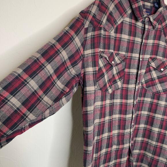 Gray Red Plaid Snap Front Flannel Shirt Sz XXL 100% cotton - Picture 4 of 5
